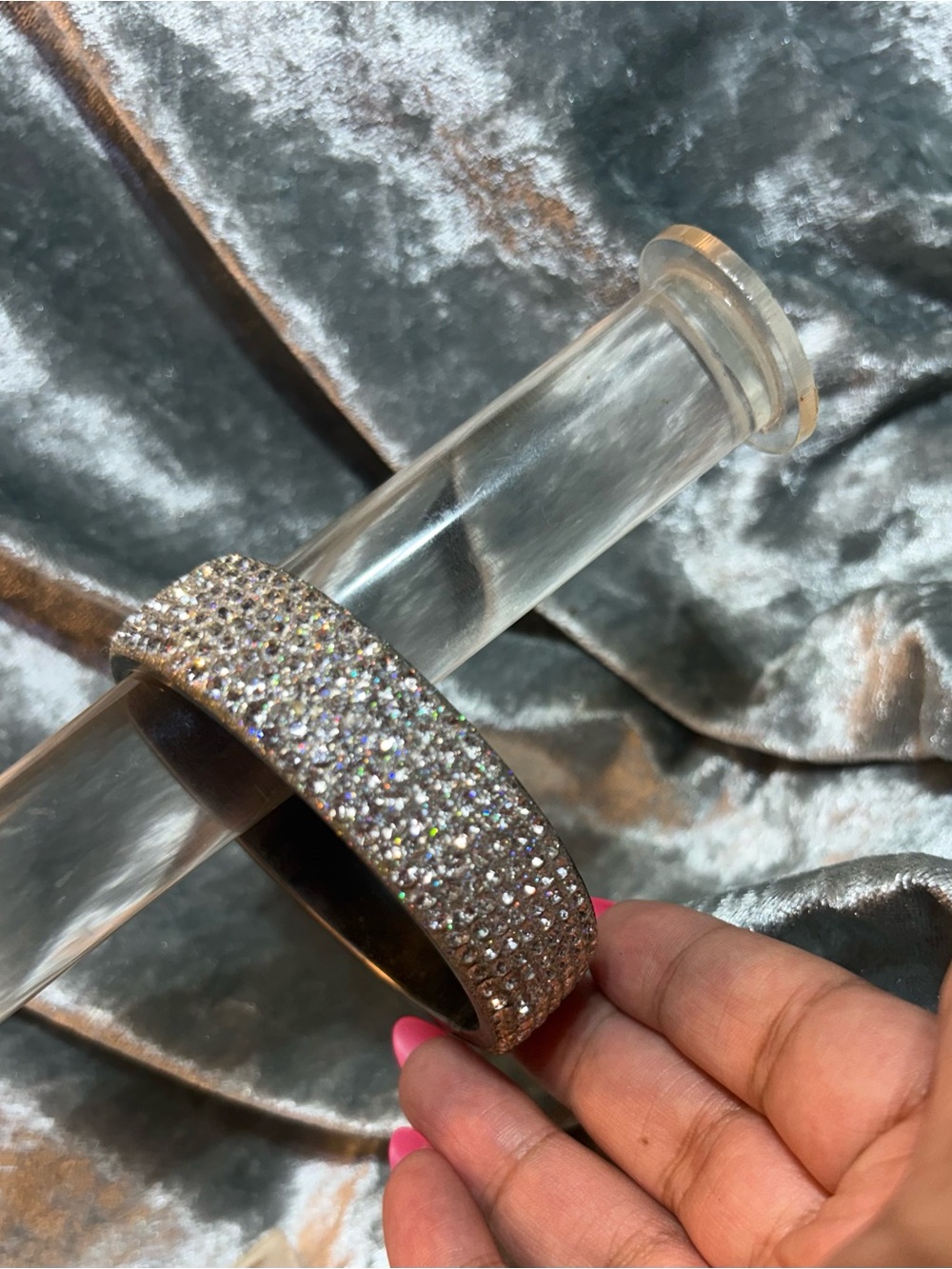 Crystal Pave Silver-Tone Bangle Bracelet - Sparkling Accent
